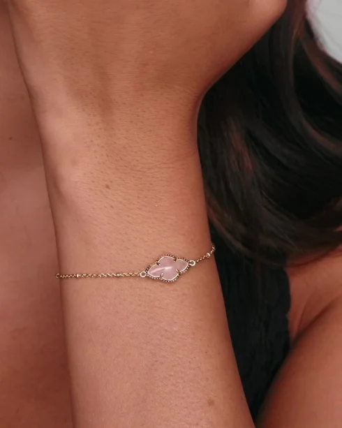 Abbie Gold Satellite Chain Bracelet in Rose Quartz | Kendra Scott